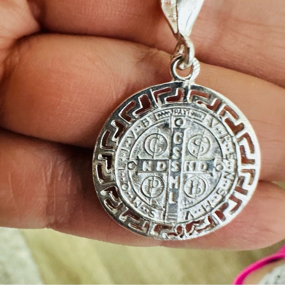 Sterling Silver 925 Pendant, Necklace Greco Style Solid Saint Benedict Protector - Picture 3 of 11